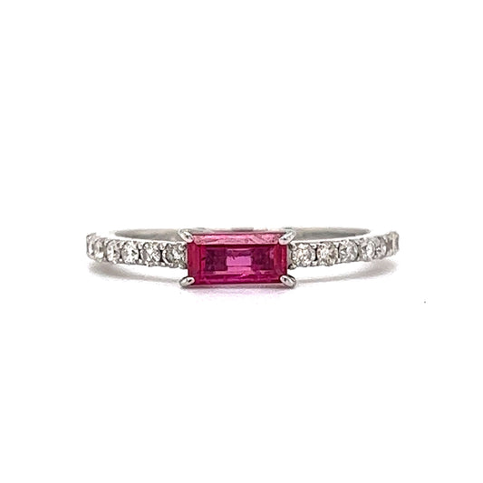 Baguette Cut Ruby & Diamond Stacking Ring in Platinum