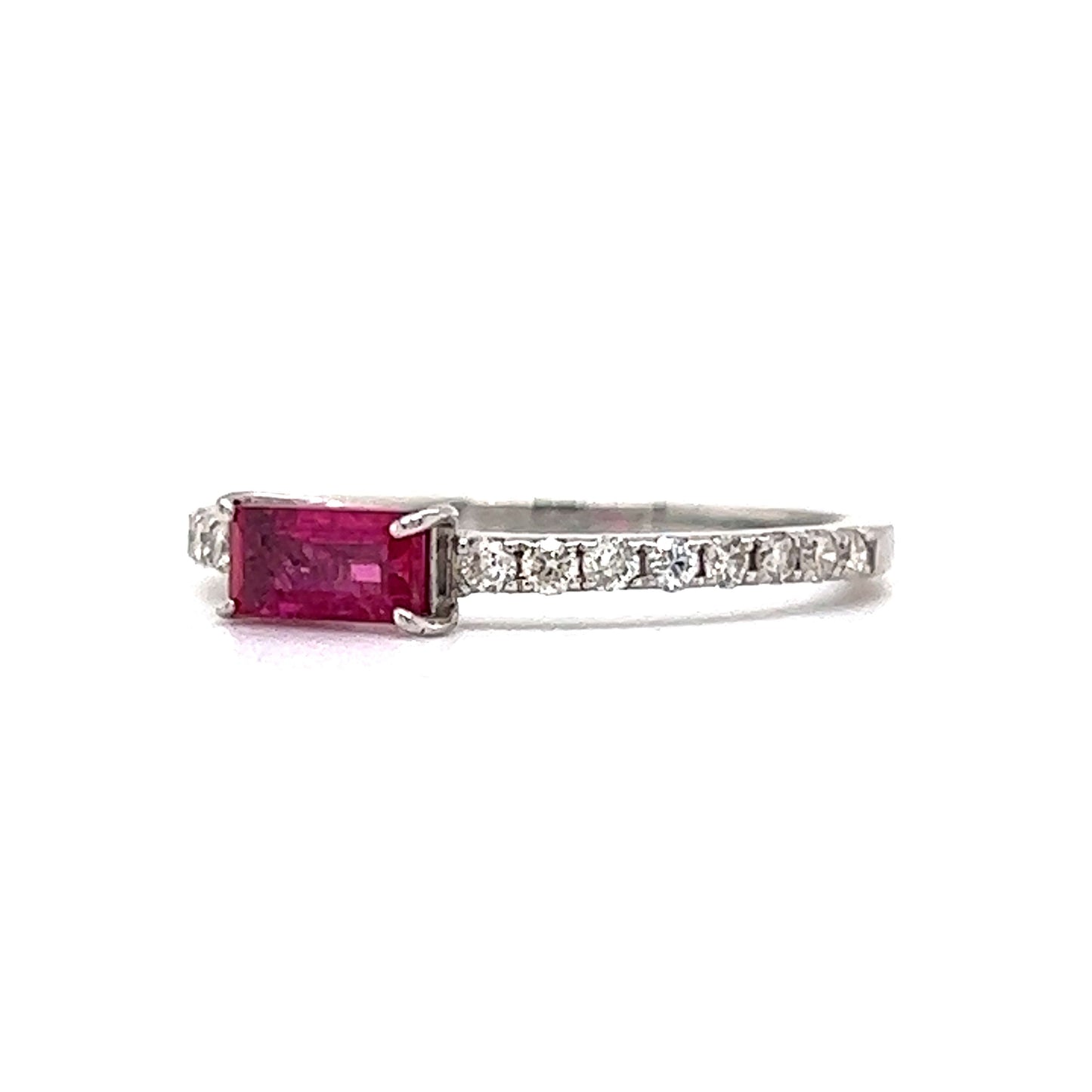 Baguette Cut Ruby & Diamond Stacking Ring in Platinum