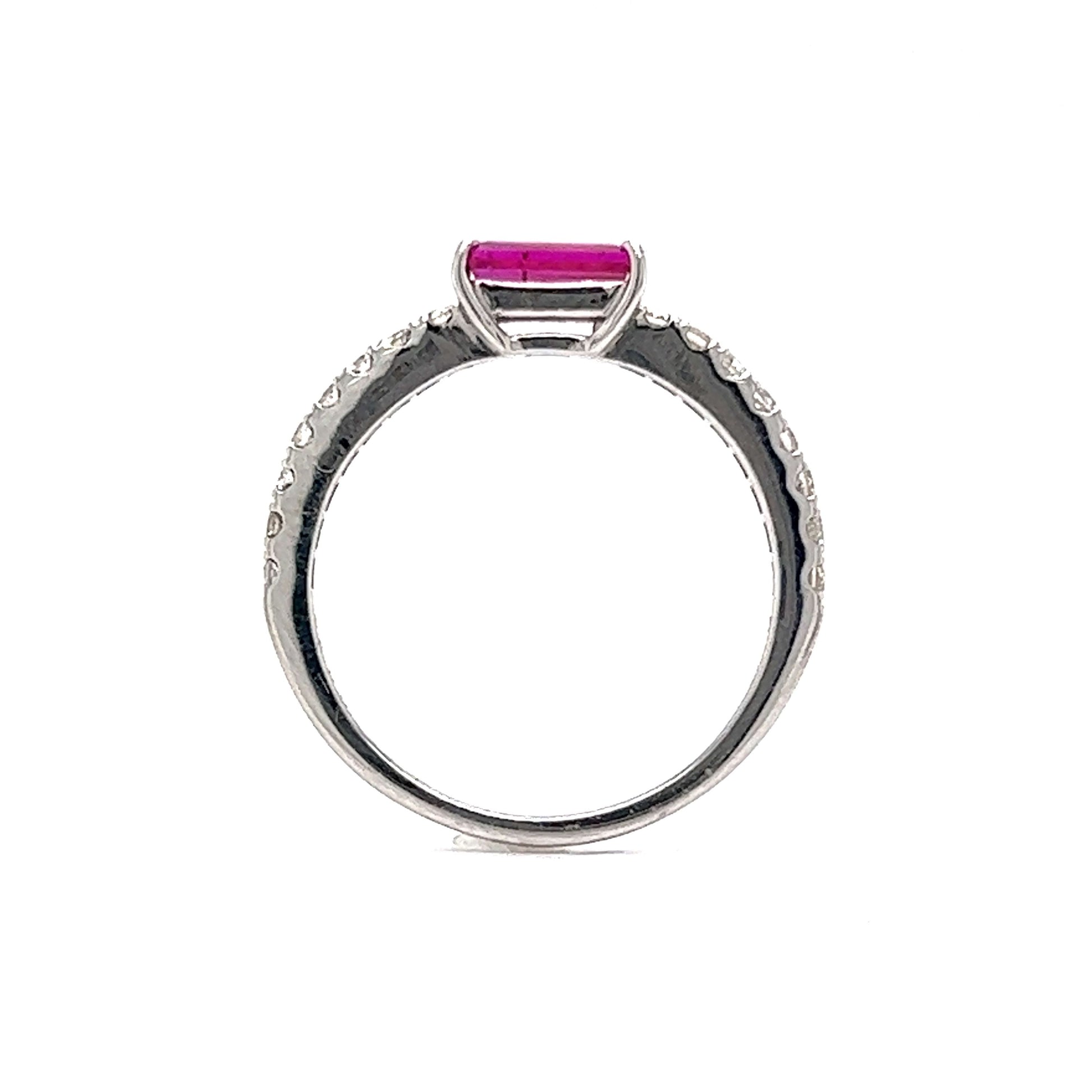 Baguette Cut Ruby & Diamond Stacking Ring in Platinum