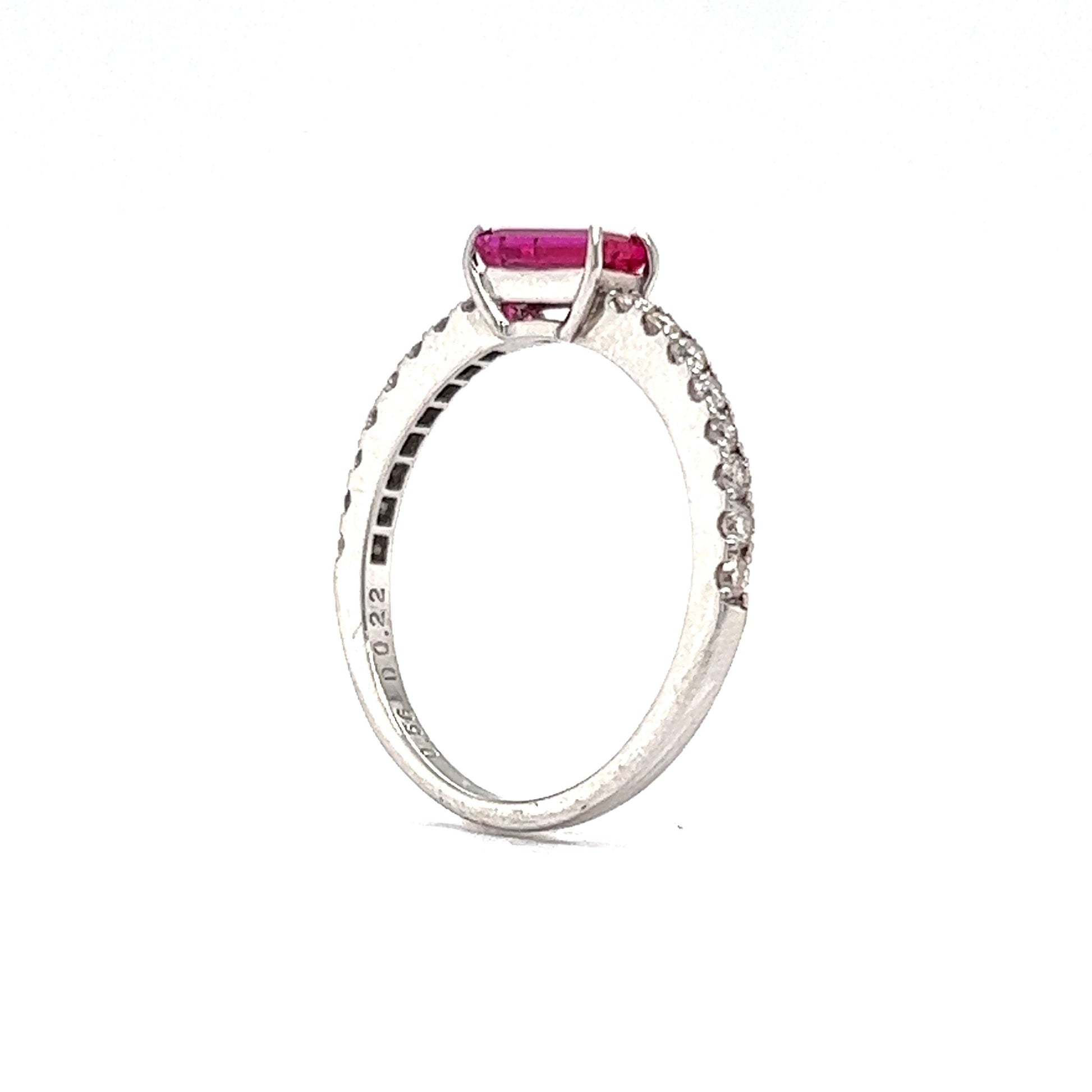 Baguette Cut Ruby & Diamond Stacking Ring in Platinum