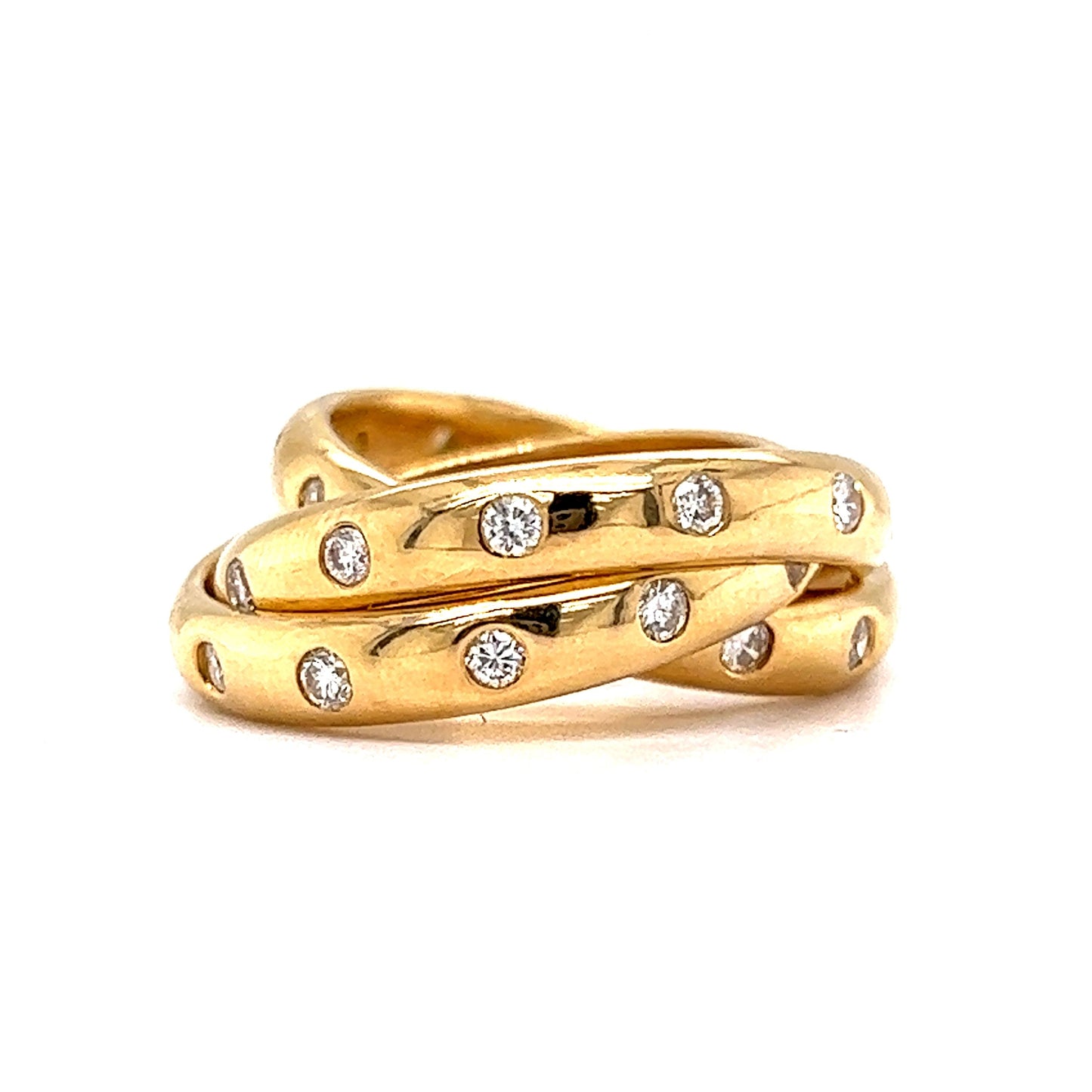 Interlocked Flush Set Diamond Ring in 18k Yellow Gold