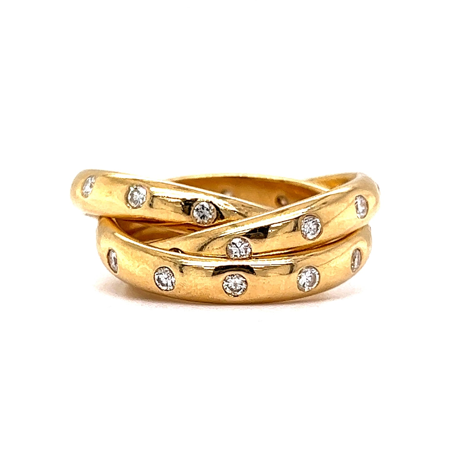 Interlocked Flush Set Diamond Ring in 18k Yellow Gold