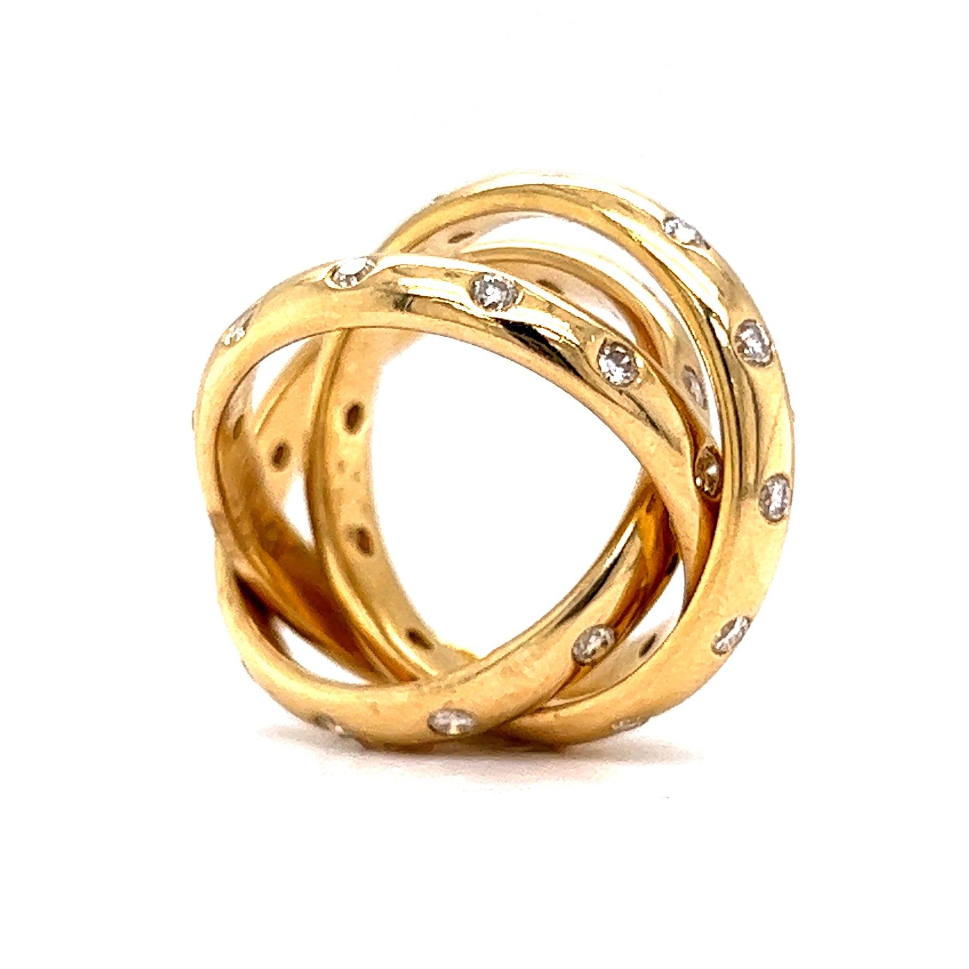 Interlocked Flush Set Diamond Ring in 18k Yellow Gold