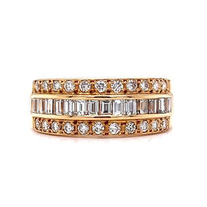 Stacked Channel Set Baguette & Round Diamond Ring in 18k Yellow Gold