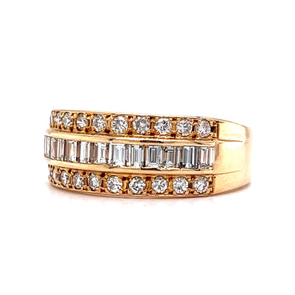 Stacked Channel Set Baguette & Round Diamond Ring in 18k Yellow Gold