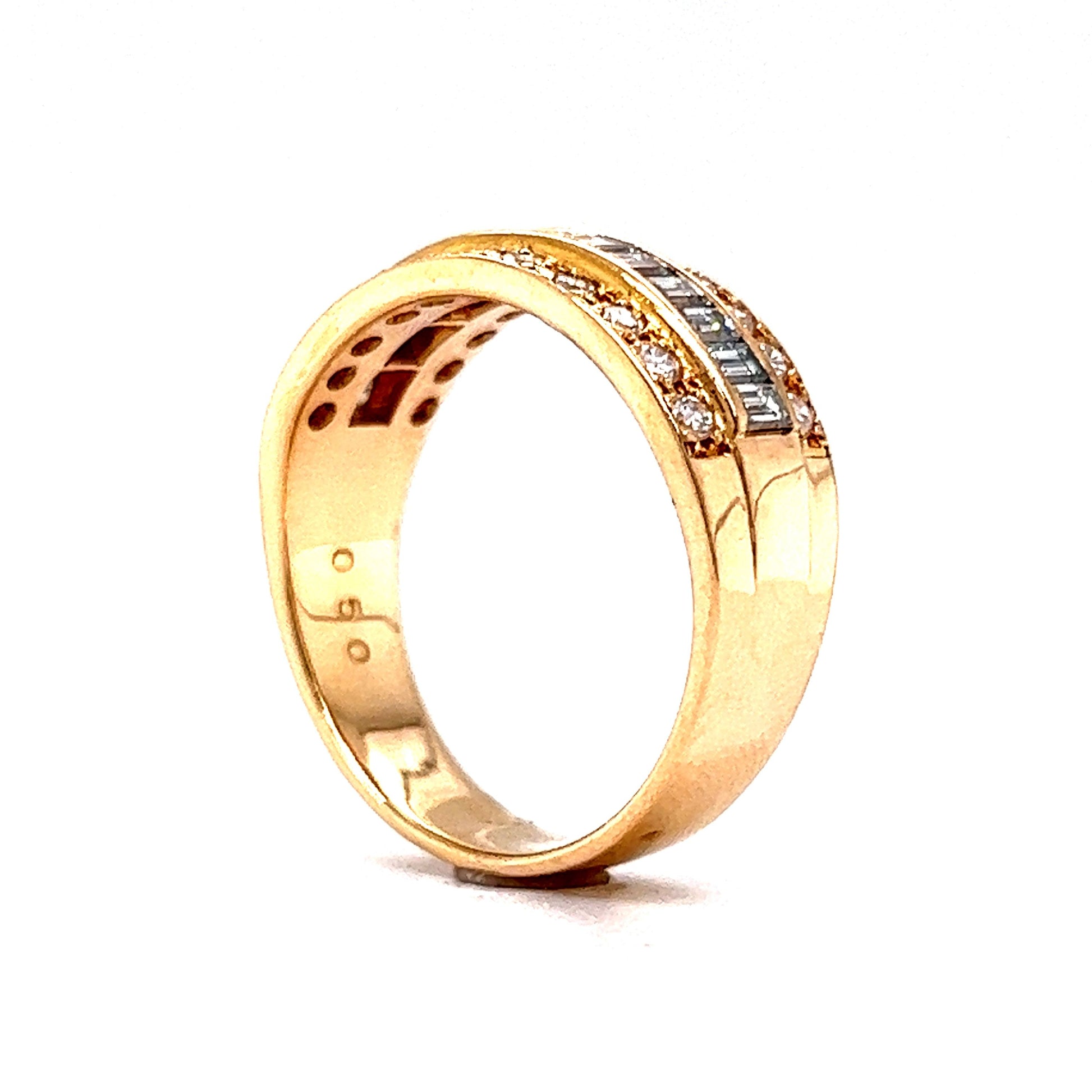 Stacked Channel Set Baguette & Round Diamond Ring in 18k Yellow Gold