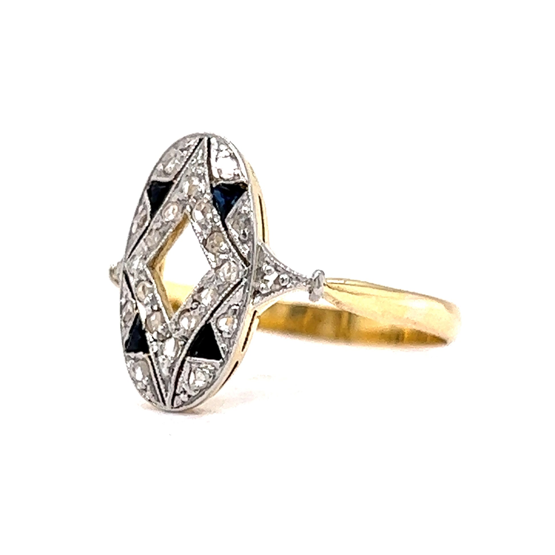 Antique Rose Cut Diamond & Sapphire Ring in 14k Gold