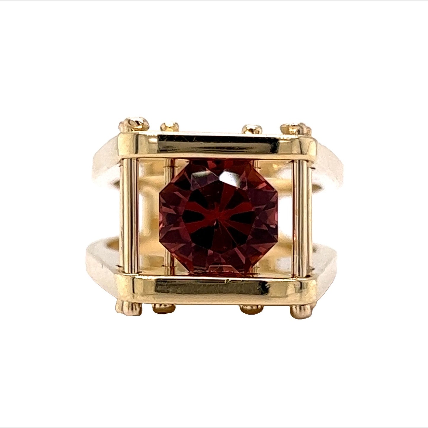 Suspended Rubellite Tourmaline Cocktail Ring in 14k Yellow Gold