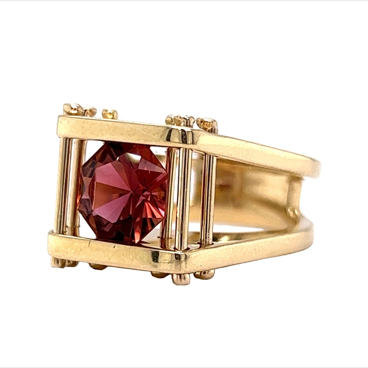 Suspended Rubellite Tourmaline Cocktail Ring in 14k Yellow Gold