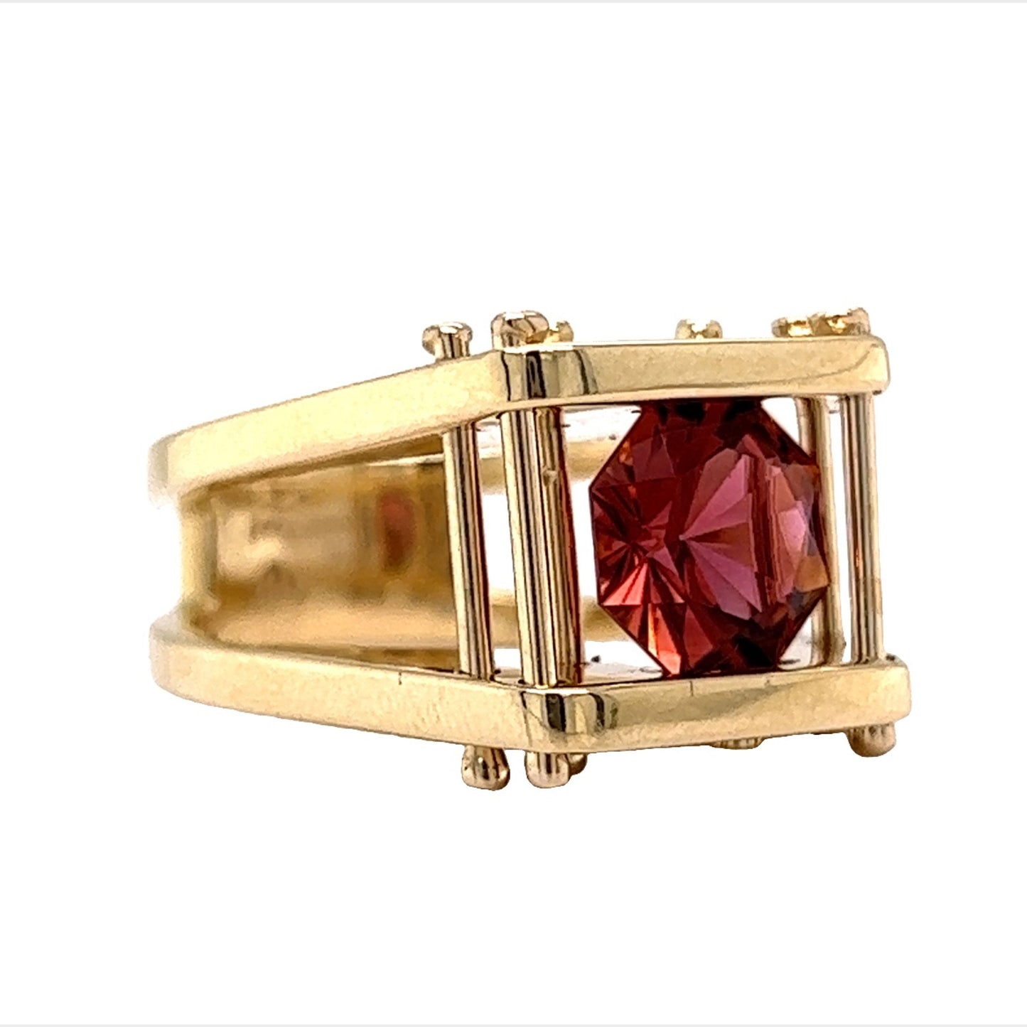 Suspended Rubellite Tourmaline Cocktail Ring in 14k Yellow Gold