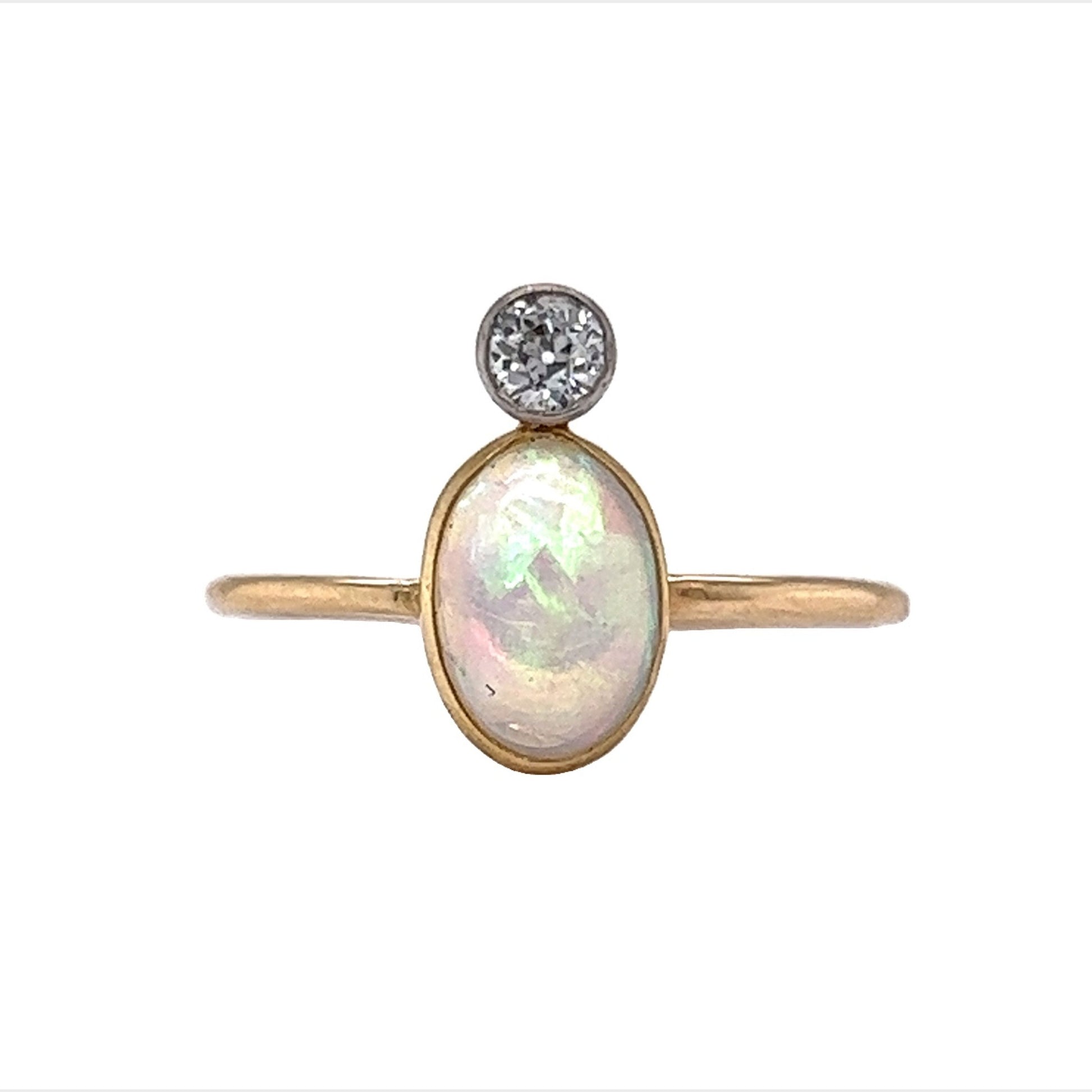 Victorian Stacked Opal & Diamond Ring in 14k Yellow Gold