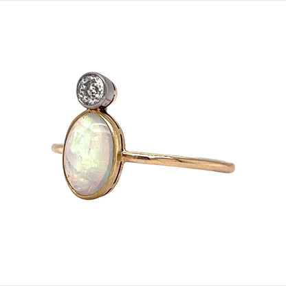 Victorian Stacked Opal & Diamond Ring in 14k Yellow Gold