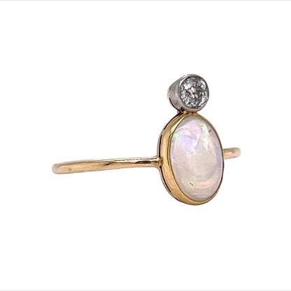 Victorian Stacked Opal & Diamond Ring in 14k Yellow Gold