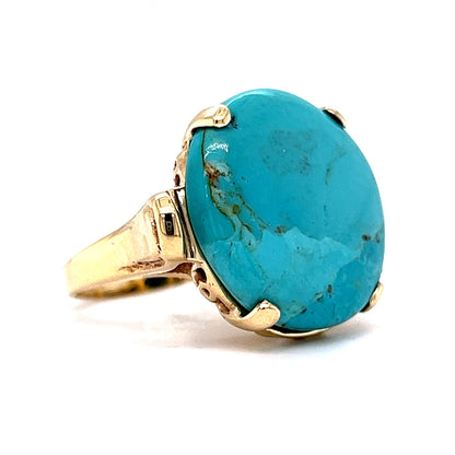 Round Turquoise Mid-Century Cocktail Ring in 14k Yellow Gold