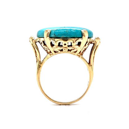 Round Turquoise Mid-Century Cocktail Ring in 14k Yellow Gold