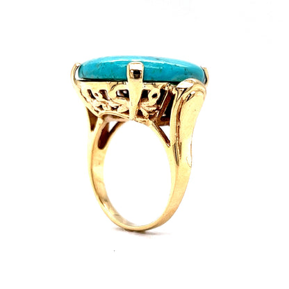 Round Turquoise Mid-Century Cocktail Ring in 14k Yellow Gold