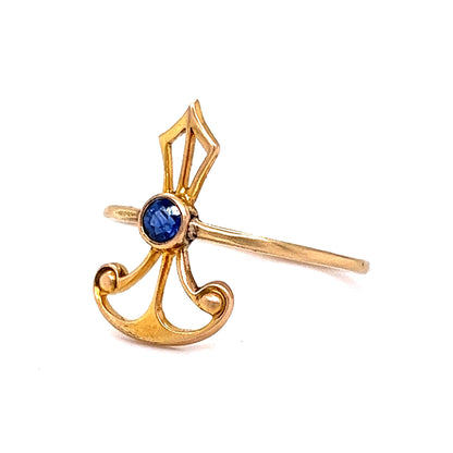 Geometric Victorian Blue Sapphire Ring in 14k Yellow Gold