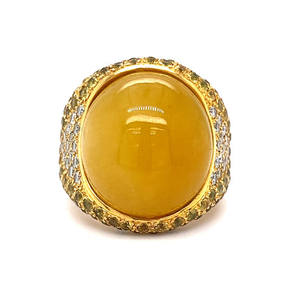 Yellow Jade Cocktail Ring with Diamonds & Yellow Sapphires in 18k