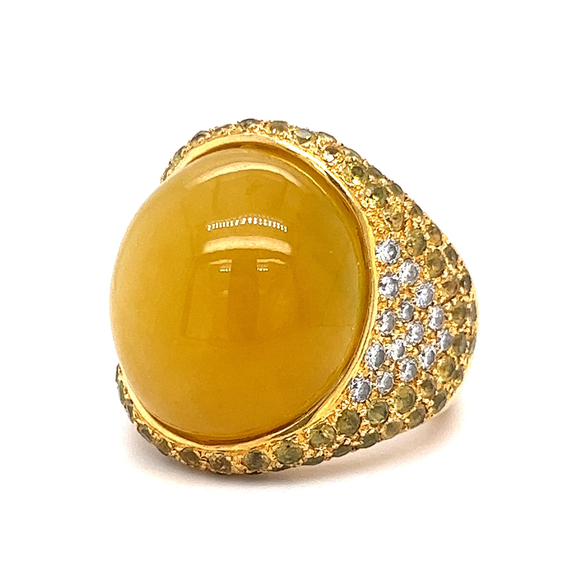 Yellow Jade Cocktail Ring with Diamonds & Yellow Sapphires in 18k