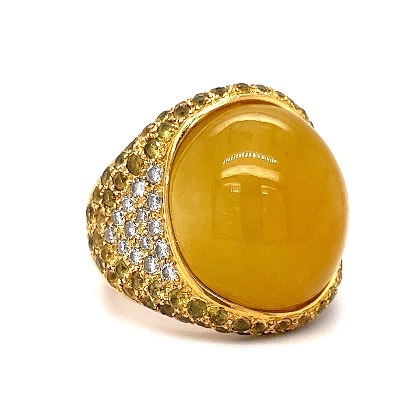 Yellow Jade Cocktail Ring with Diamonds & Yellow Sapphires in 18k