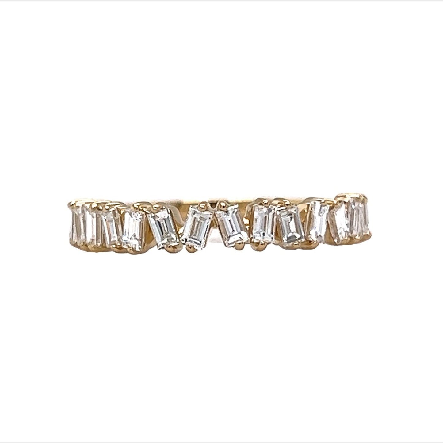 Staggered Baguette Cut Diamond Wedding Band in 14k Yellow Gold