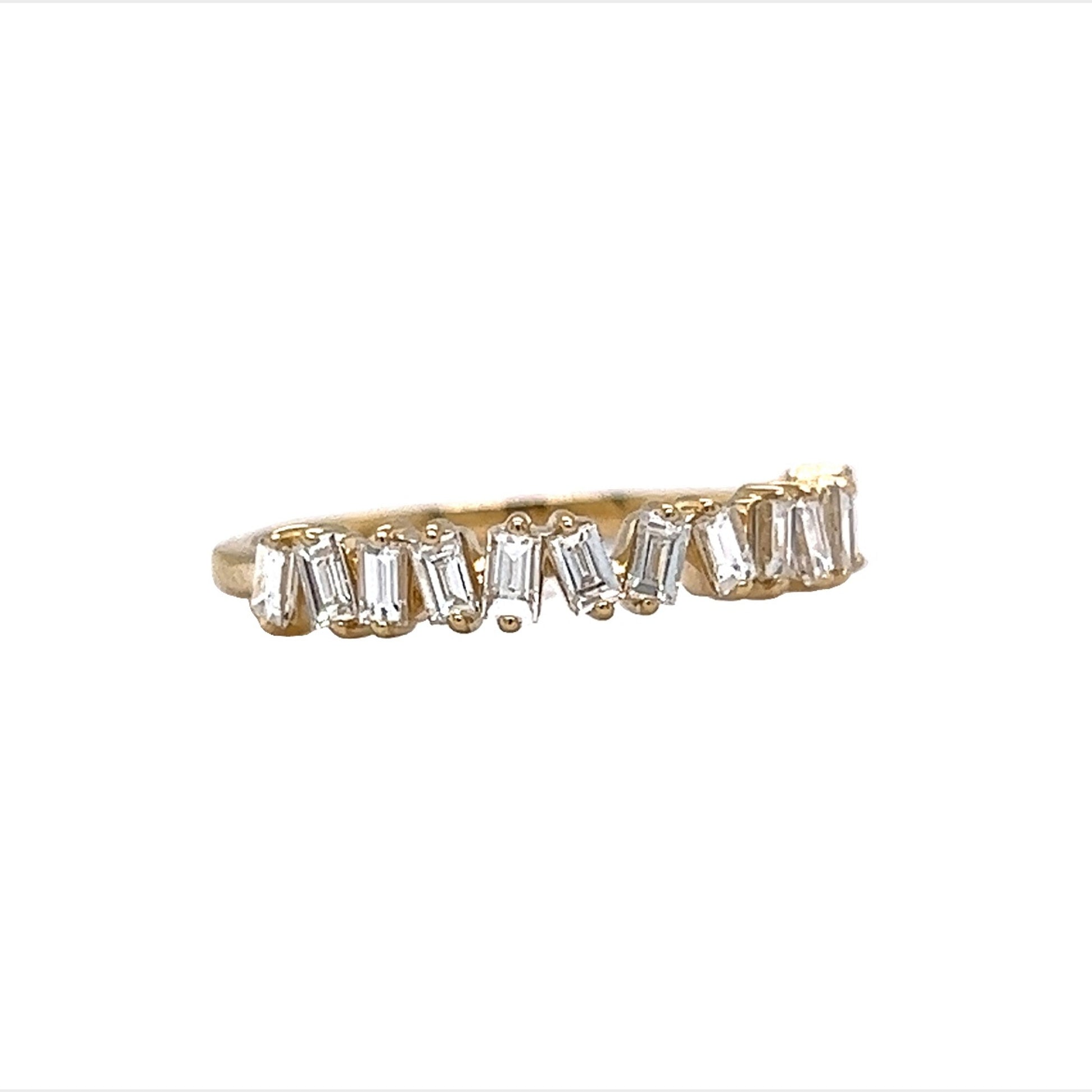 Staggered Baguette Cut Diamond Wedding Band in 14k Yellow Gold