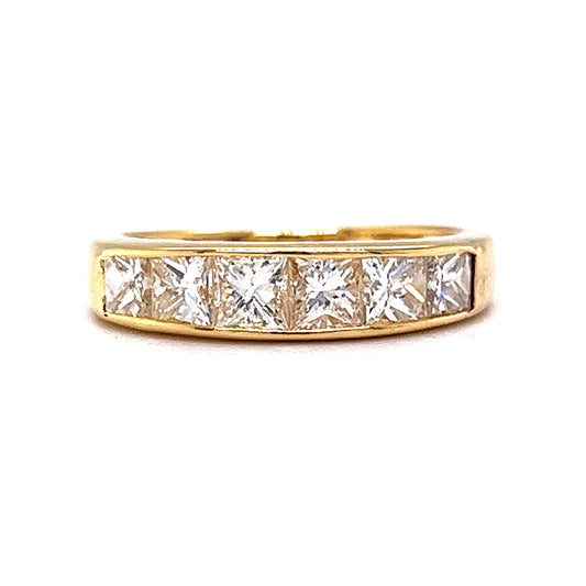 Six Stone Princess Cut Diamond Wedding Band in 18k Yellow Gold