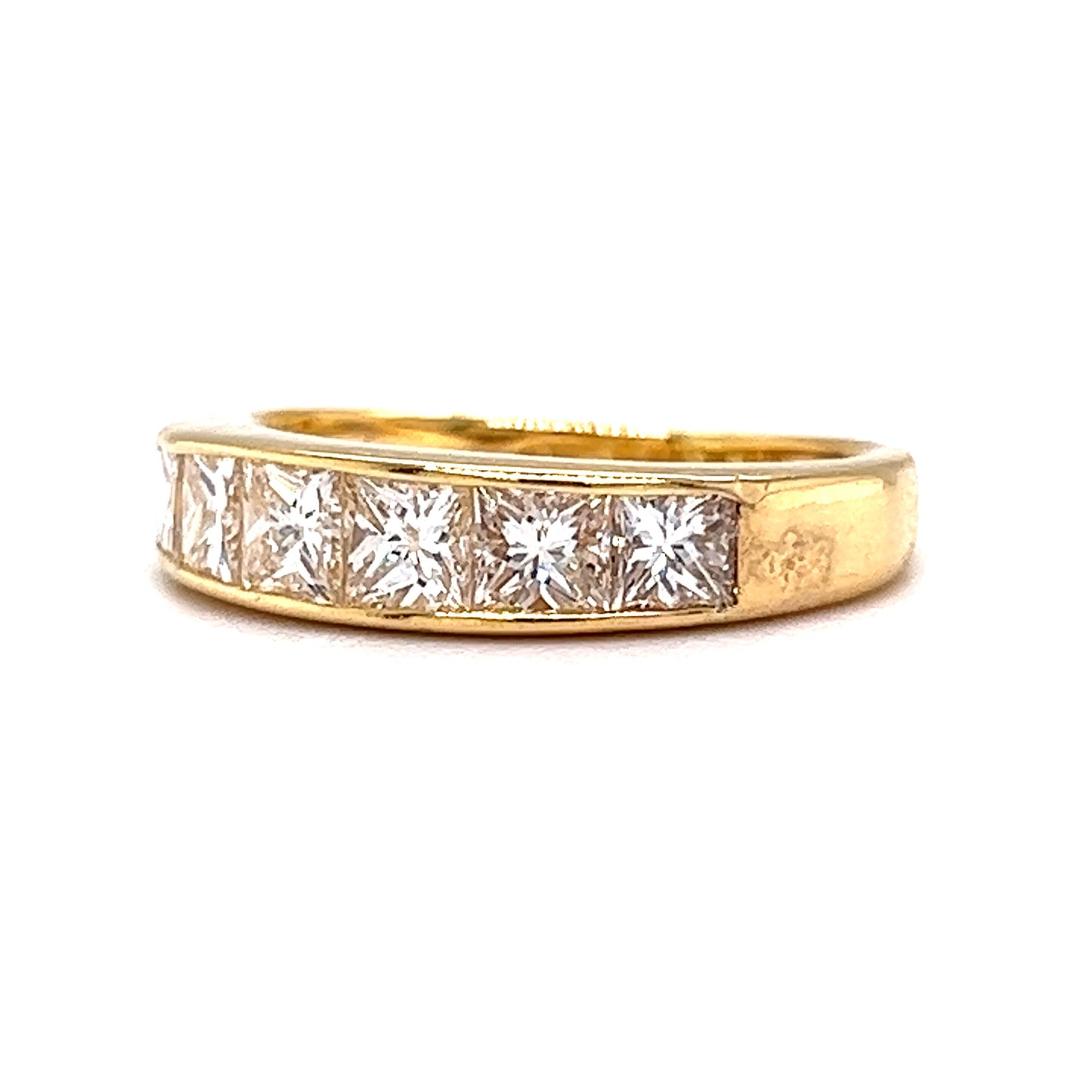 Six Stone Princess Cut Diamond Wedding Band in 18k Yellow Gold