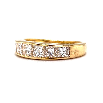 Six Stone Princess Cut Diamond Wedding Band in 18k Yellow Gold