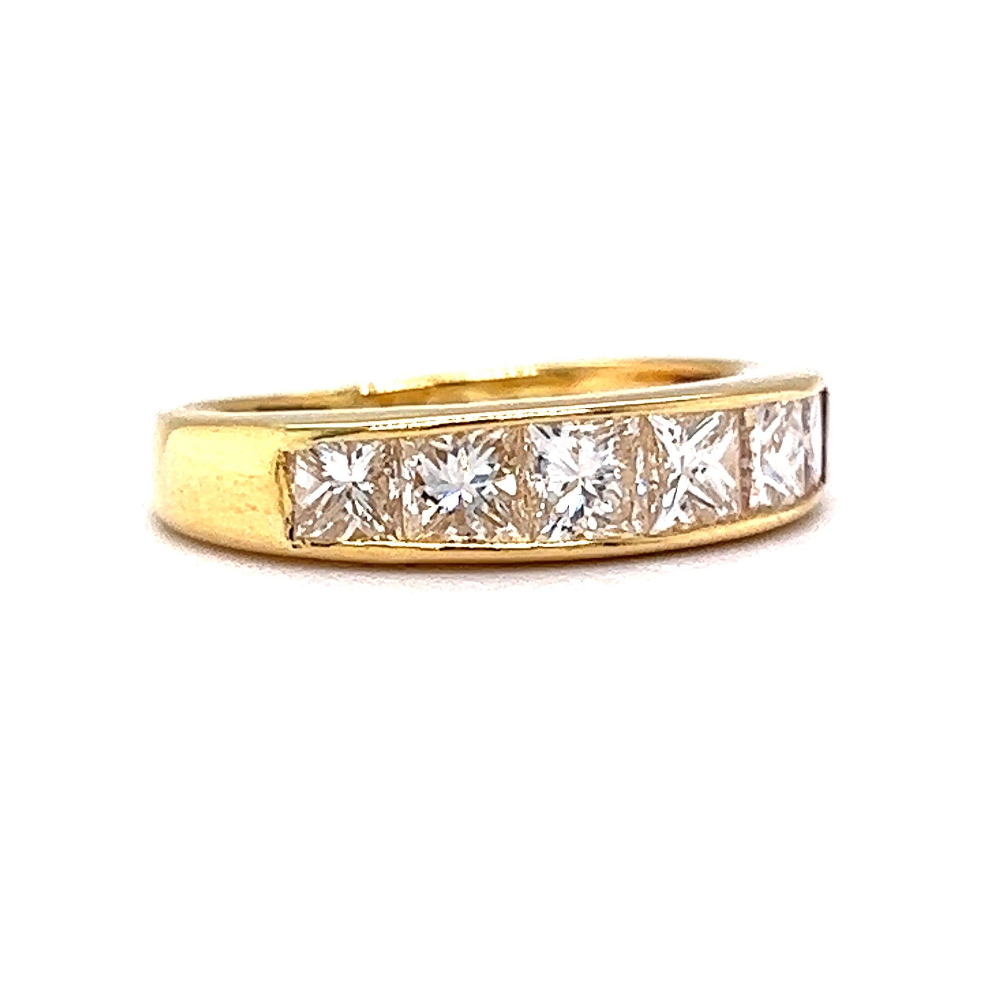 Six Stone Princess Cut Diamond Wedding Band in 18k Yellow Gold