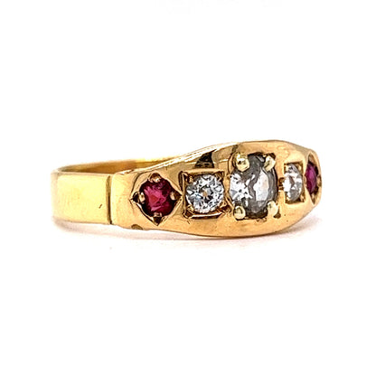 Victorian Five Stone Diamond & Ruby Band in 18k Yellow Gold