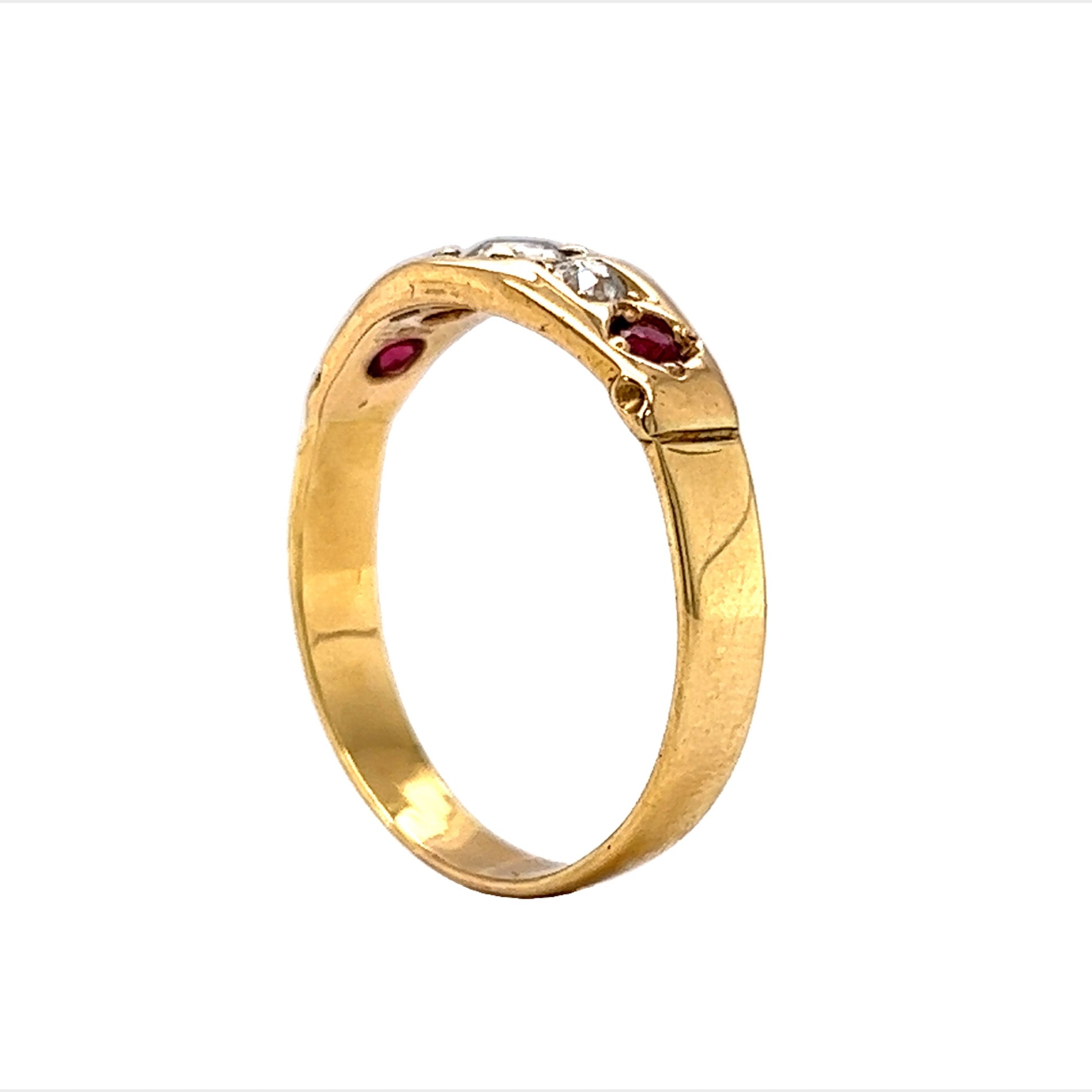 Victorian Five Stone Diamond & Ruby Band in 18k Yellow Gold