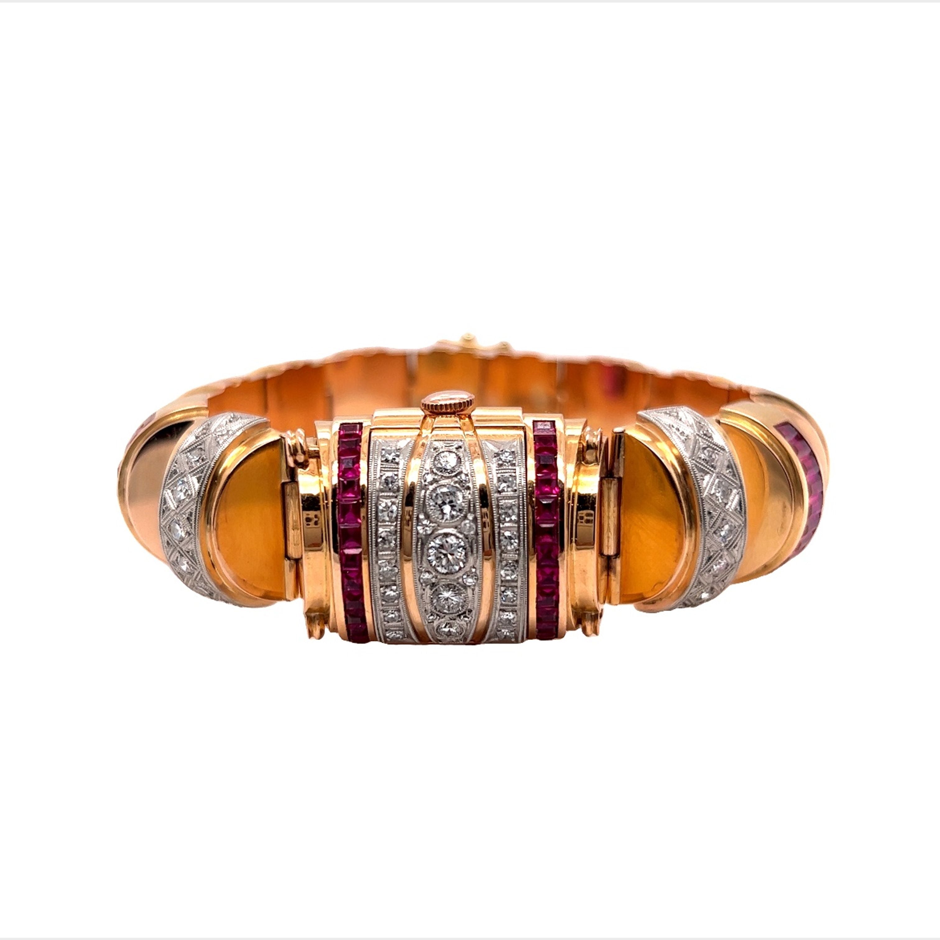 Retro Omega Diamond & Ruby Watch Bracelet in 18k Rose Gold – Filigree ...