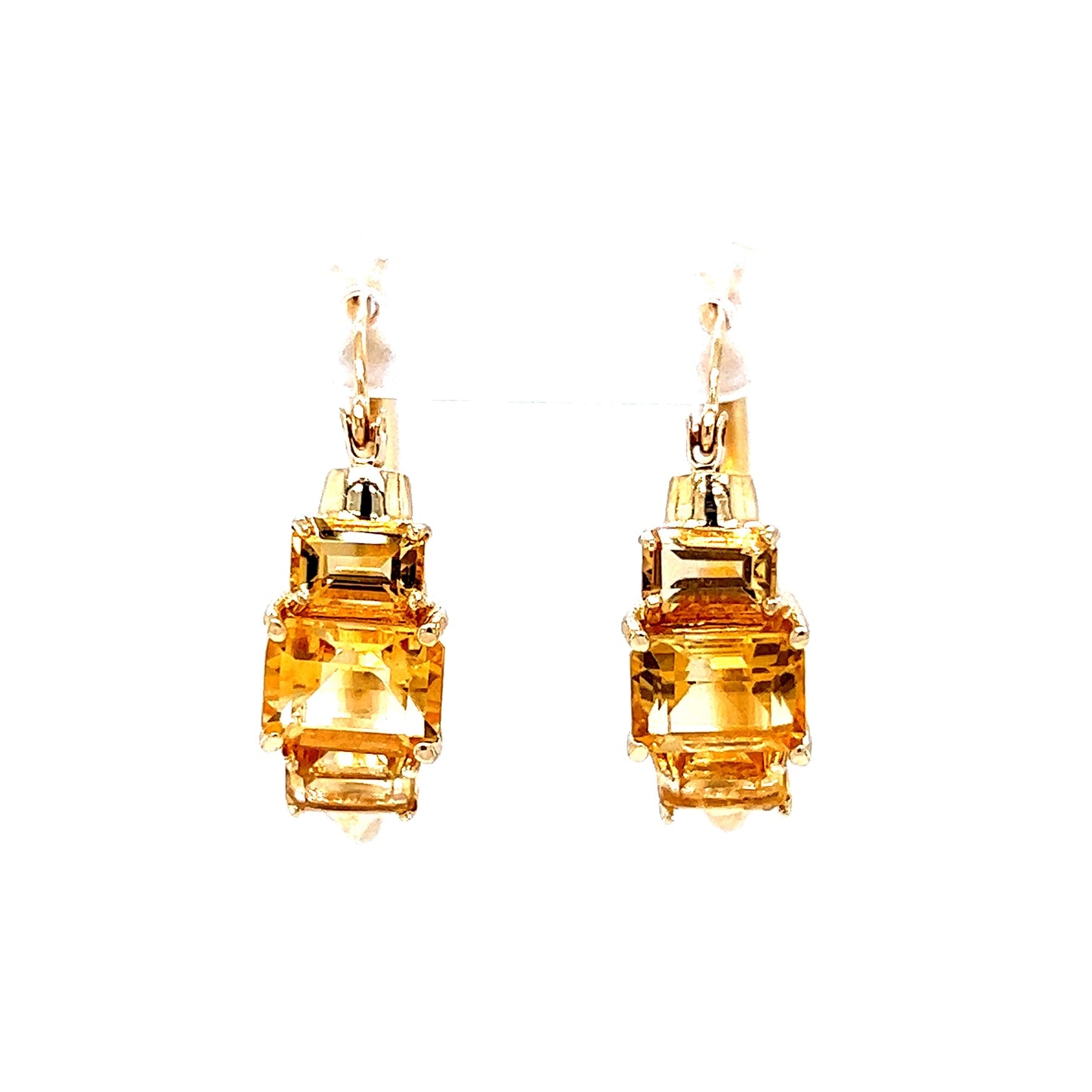 Emerald Cut Citrine Hoop Earrings in 14k Yellow Gold