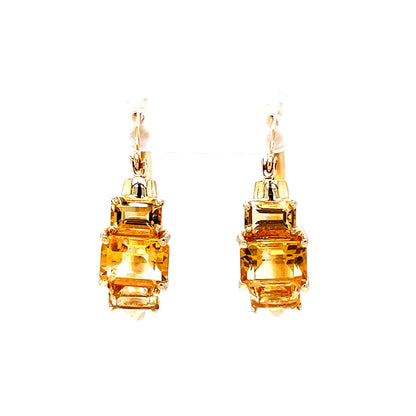 Emerald Cut Citrine Hoop Earrings in 14k Yellow Gold