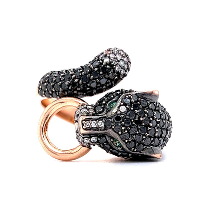 Effy Black Diamond Panther Passby Ring in 14k Rose Gold