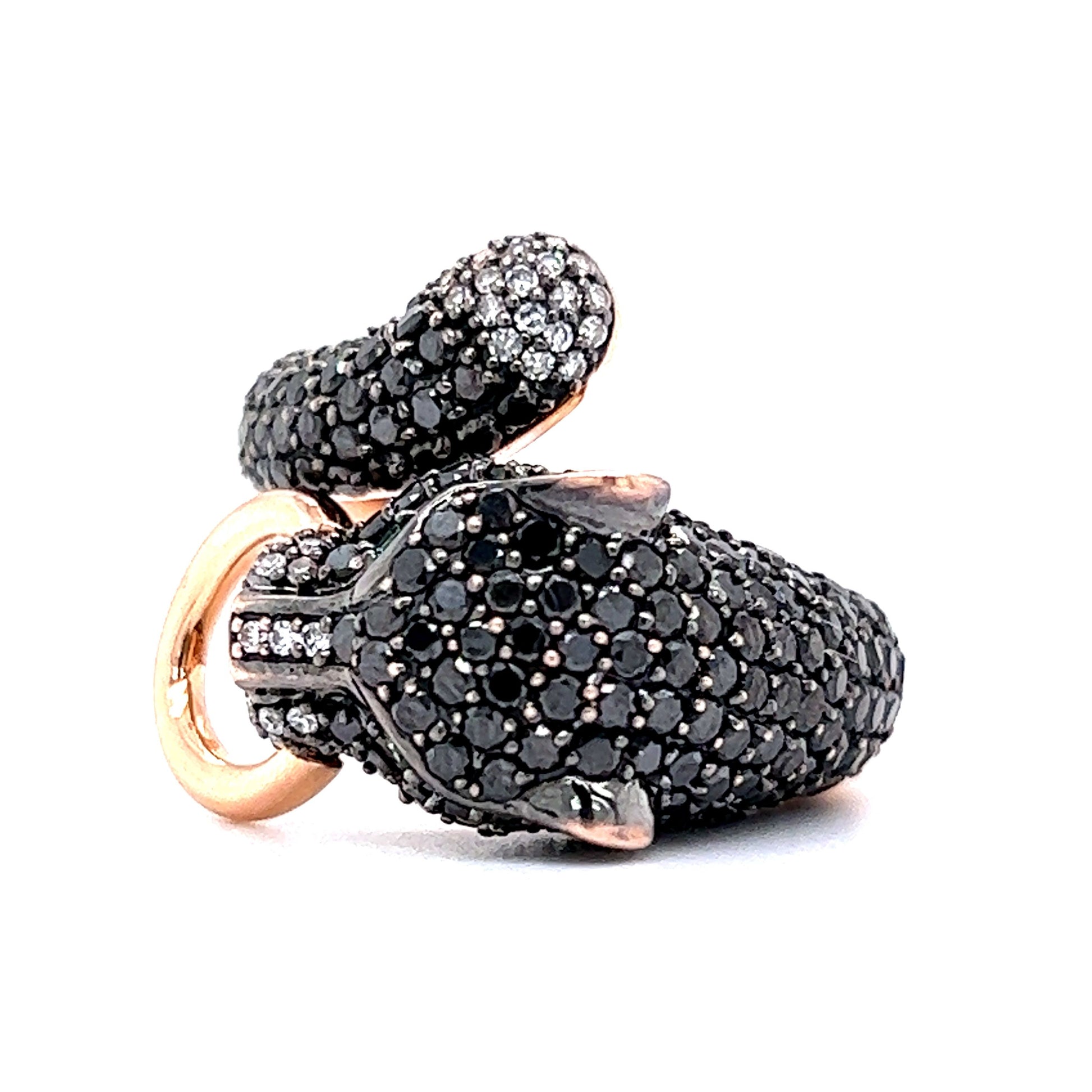 Effy Black Diamond Panther Passby Ring in 14k Rose Gold