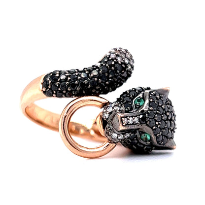 Effy Black Diamond Panther Passby Ring in 14k Rose Gold