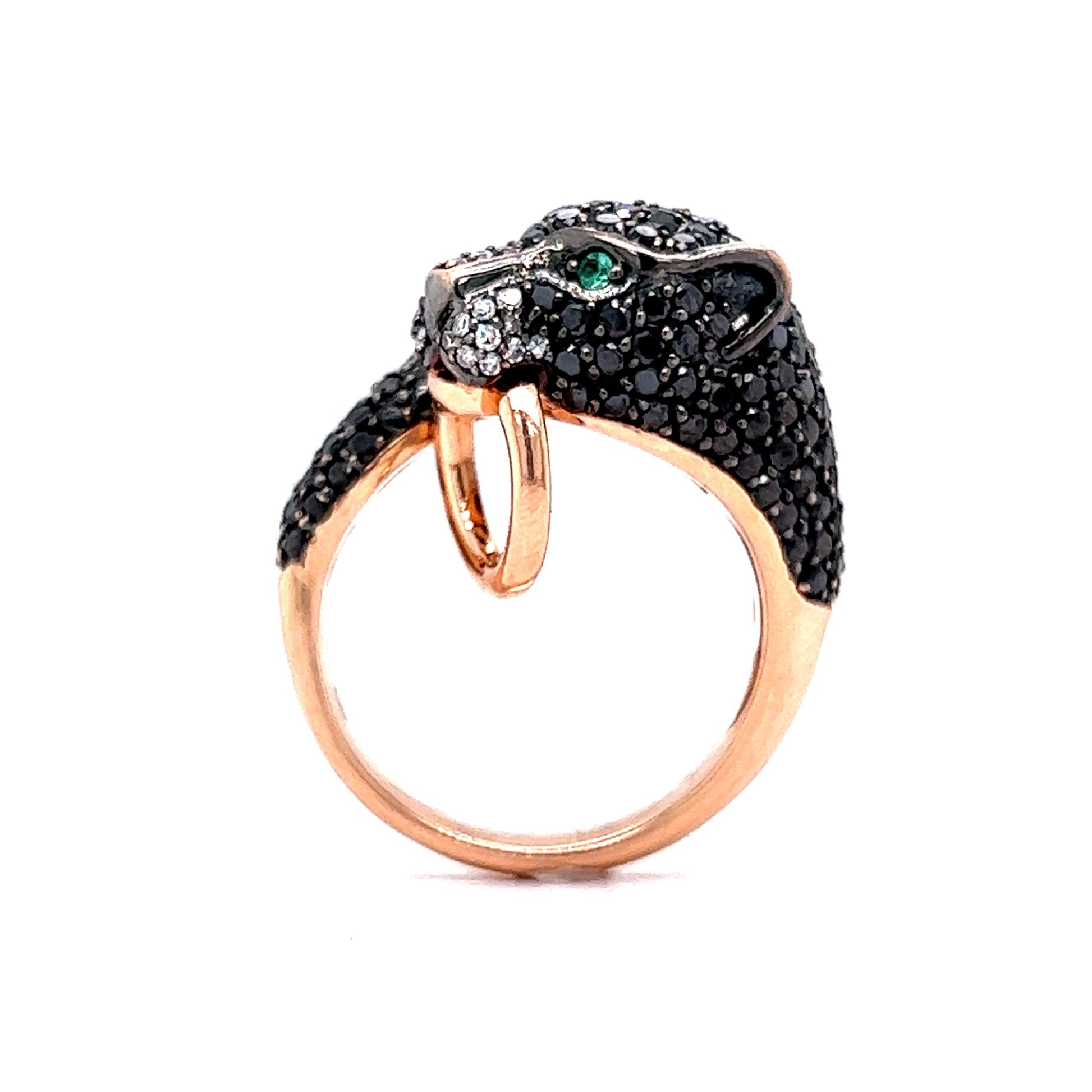 Effy Black Diamond Panther Passby Ring in 14k Rose Gold