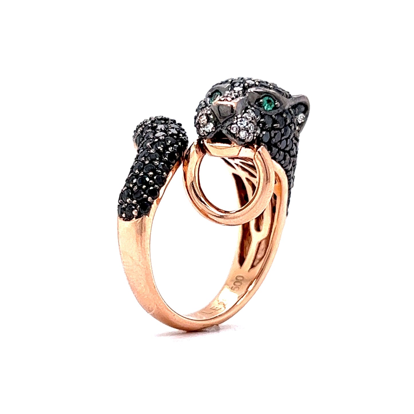 Effy Black Diamond Panther Passby Ring in 14k Rose Gold