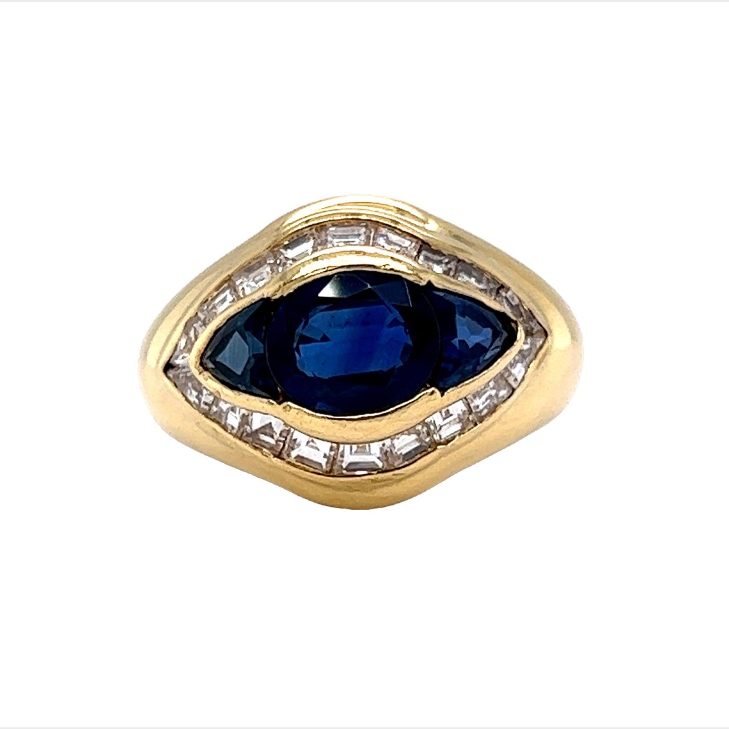 Bezel Set Sapphire & Diamond Cocktail Ring in 18k Yellow Gold