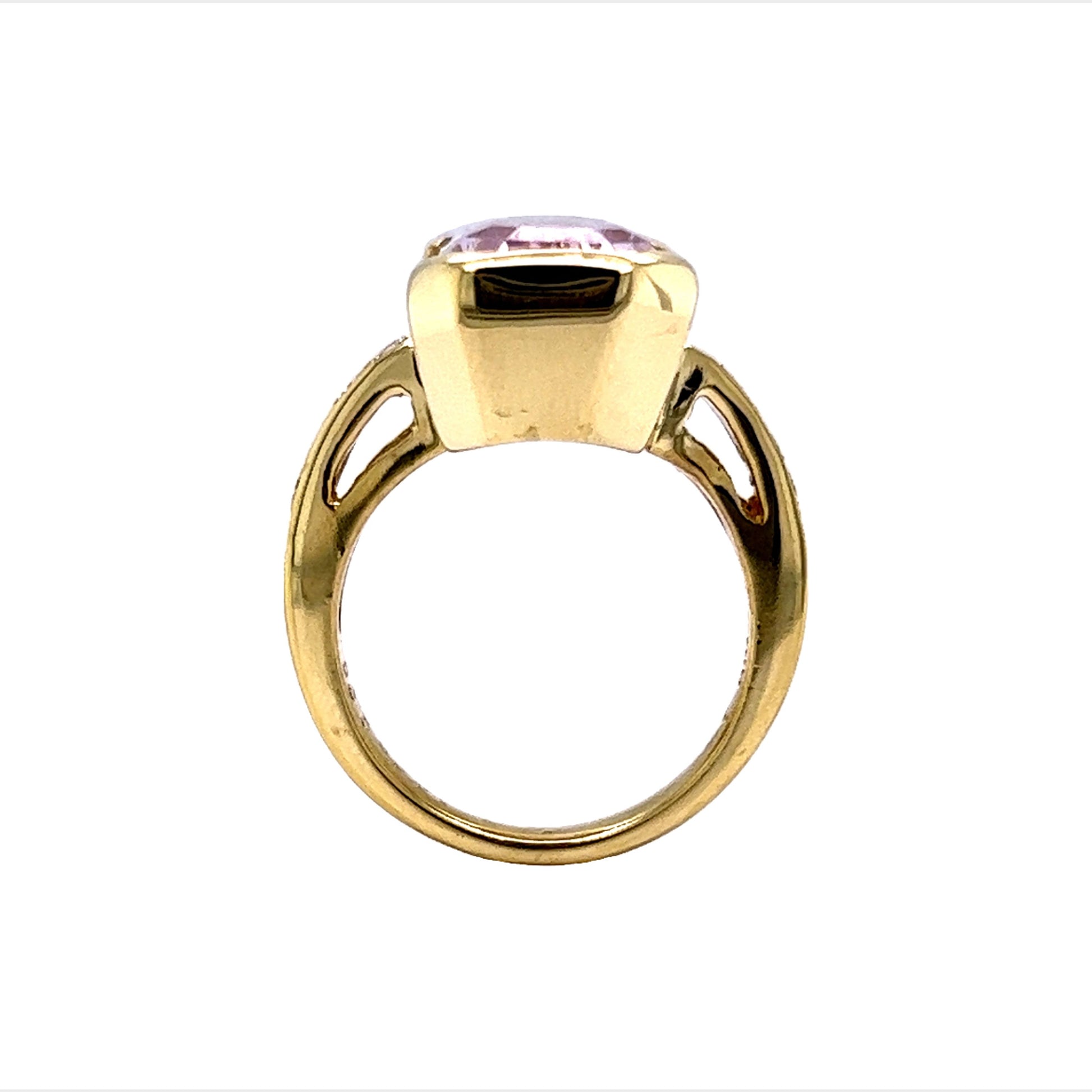 Elongated Kunzite & Diamond Cocktail Ring in 18k Yellow Gold