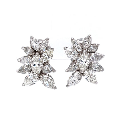 Pear & Marquise Diamond Cluster Stud Earrings in Platinum