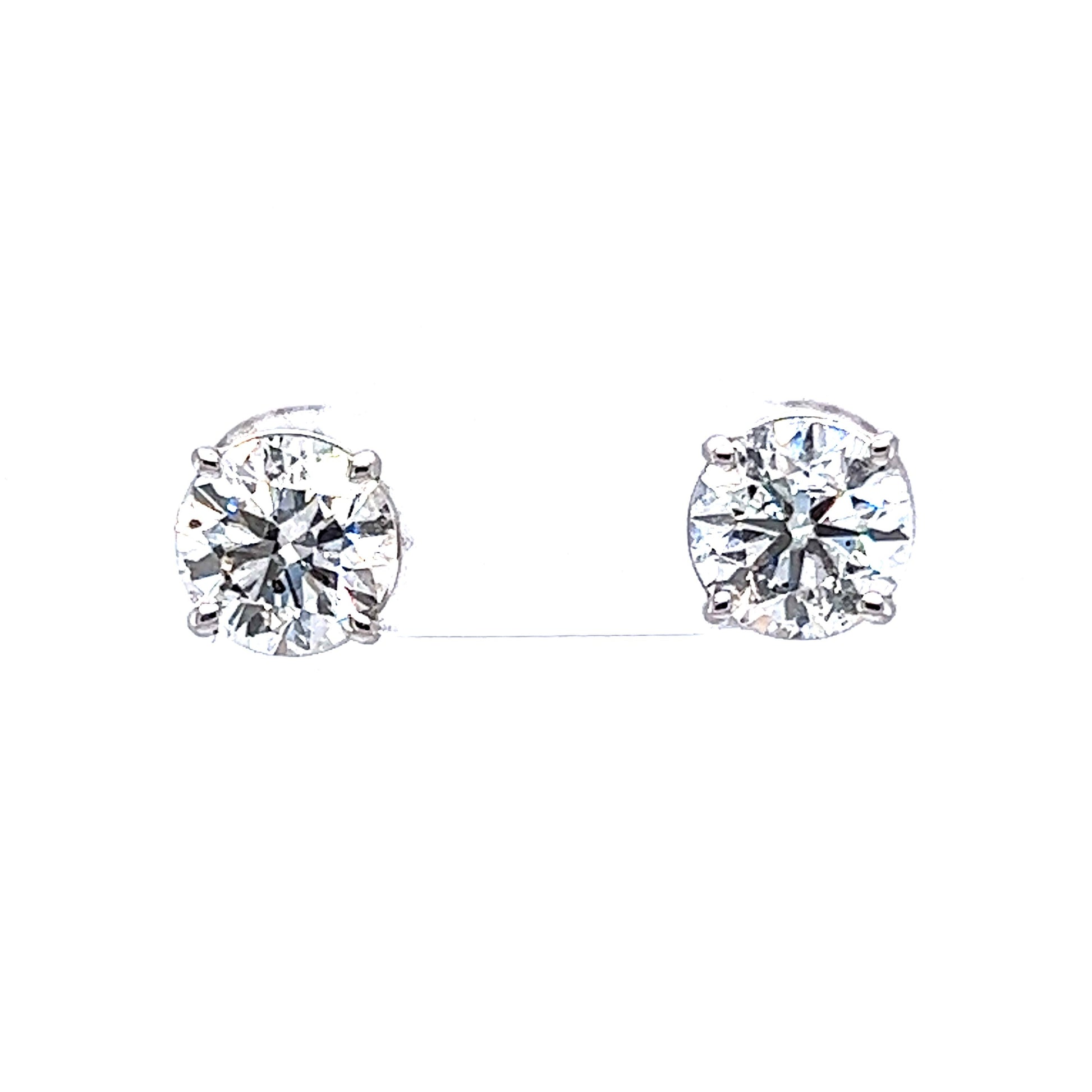 2.88 Carat Round Brilliant Diamond Stud Earrings in 14k White Gold