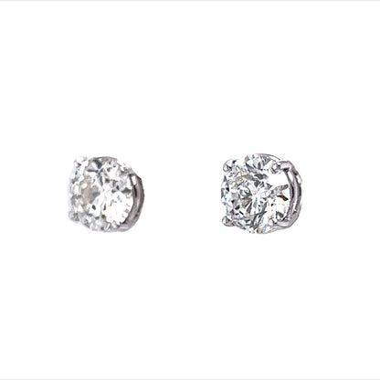 2.88 Carat Round Brilliant Diamond Stud Earrings in 14k White Gold