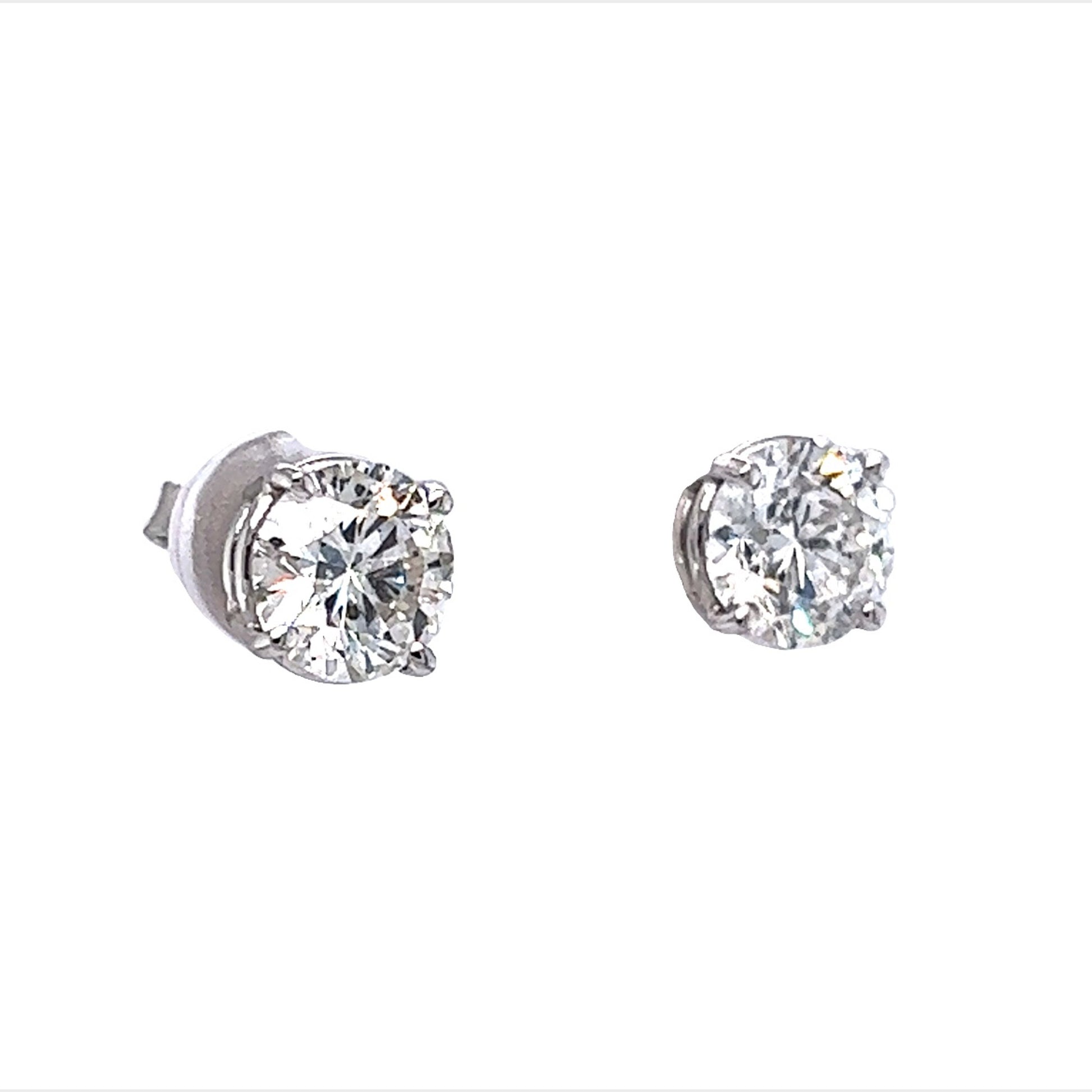 2.88 Carat Round Brilliant Diamond Stud Earrings in 14k White Gold