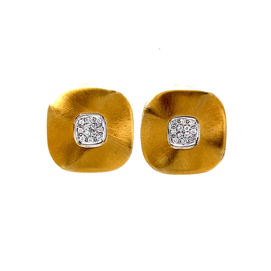 Textured Square Pave Diamond Earring Studs in 14k Gold
