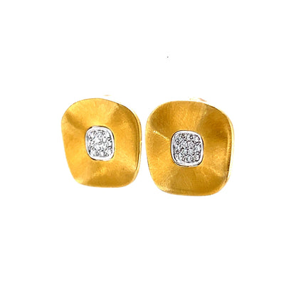 Textured Square Pave Diamond Earring Studs in 14k Gold