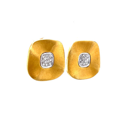 Textured Square Pave Diamond Earring Studs in 14k Gold