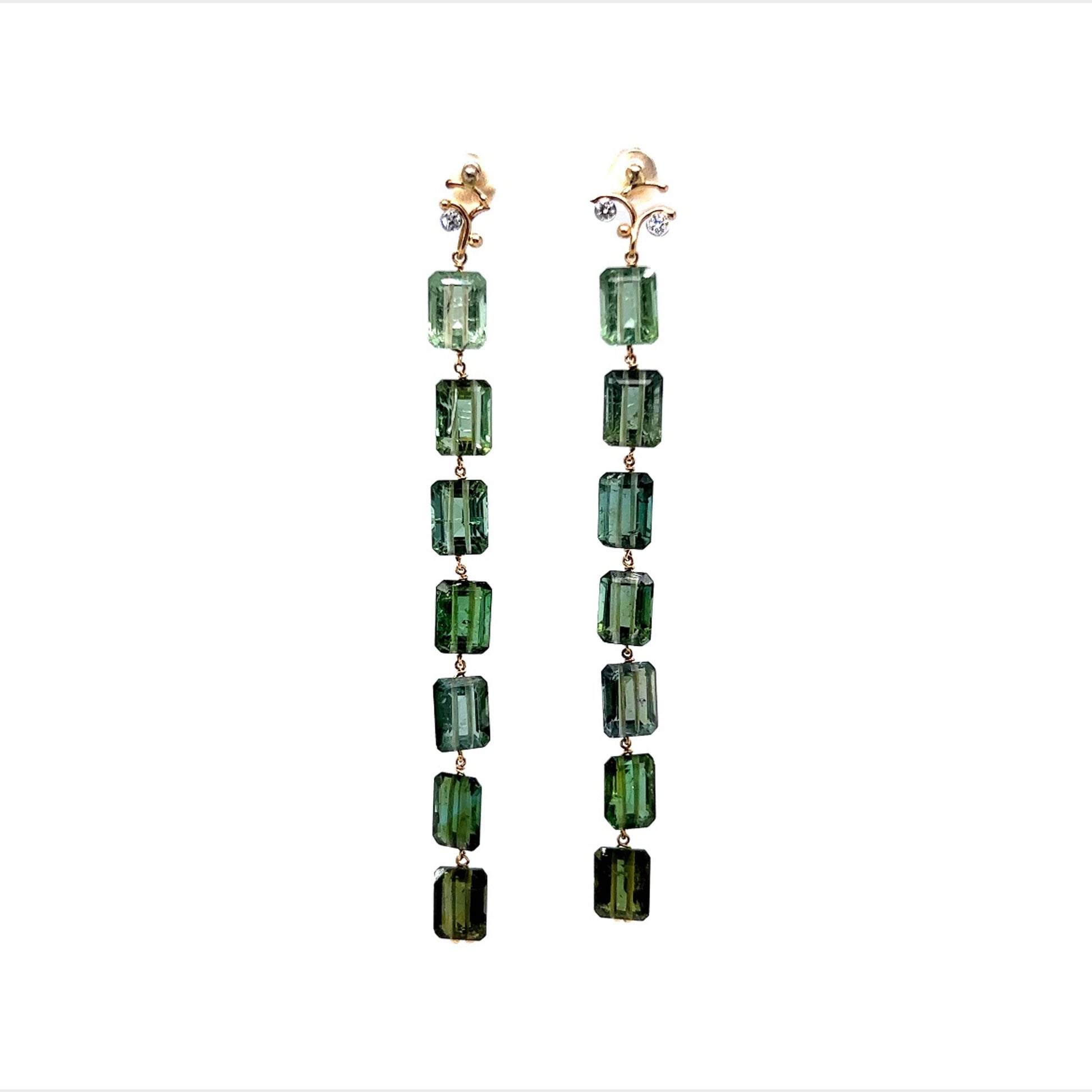 Beaded Green Tourmaline Drop Earrings in 18k Yellow Gold